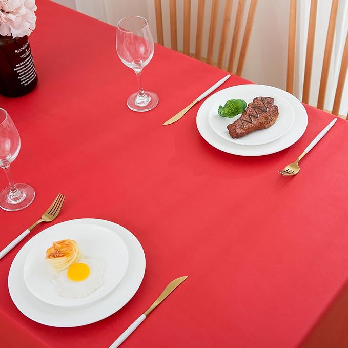 LIBERECOO Vinyl Tablecloth with Flannel Backing, Red, Waterproof, Stain-Resistant, Easy-Clean Table Cover for Holiday, Dining, Kitchen, and Outdoor Use, 60" x 84" Rectangle