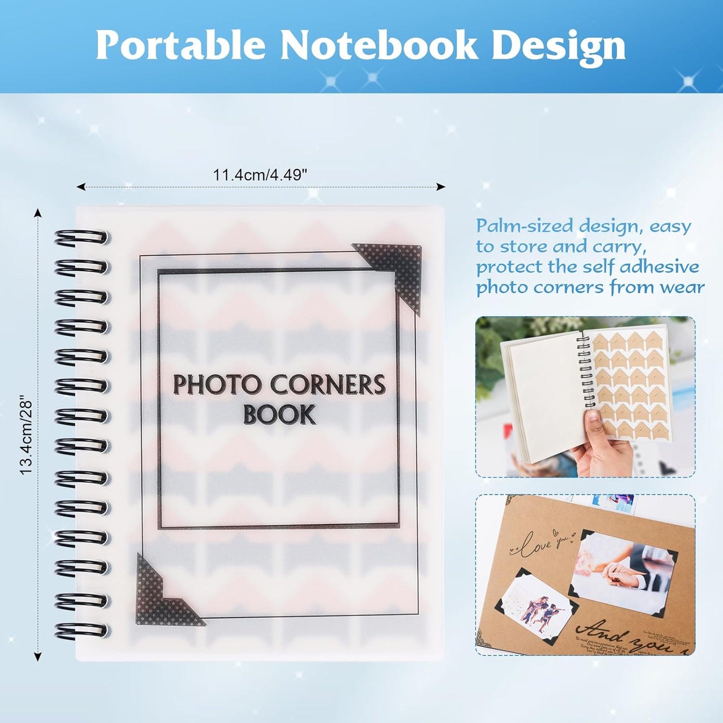 15 Sheets 360 PCS White Acid-Free Photo Corners Notebook, Self-Adhesive Photo Corners for DIY Photo Album Journal, Photo Corner Stickers for Trip Journal Memory Book