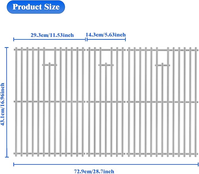 Cooking Grates for Nexgrill 720-0882A Evolution Infrared Plus 5-Burner, Solid Rod Stainless Steel Grill Grates Replacement for Nexgrill 5 Burner 720-0882A, 3 Pack