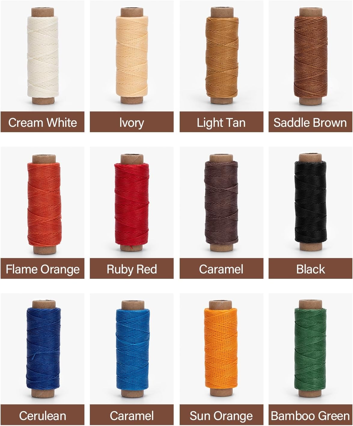 WUTA Leather Waxed Thread Round Polyester Sewing Threads with 12 Pcs Needles and Storage Bag Leather Craft Hand Stitching Line DIY Bracelet Thread Repair Work Cord (0.55mm