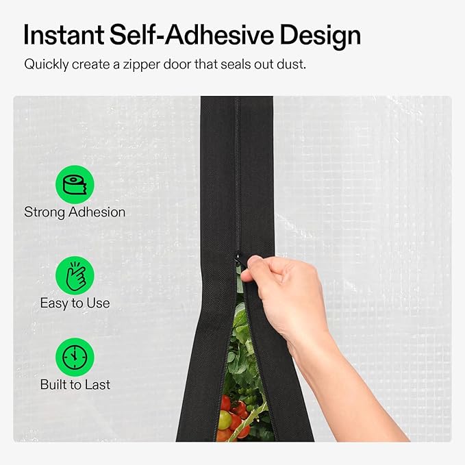 VIVOSUN 4-Pack Self Adhesive Zipper Door for Debris Barriers, 3In. x 7Ft. Peel & Stick, Heavy-Duty & Double-Sided Zipper for Tarp, Greenhouse, Indoor Outdoor Tent, Black