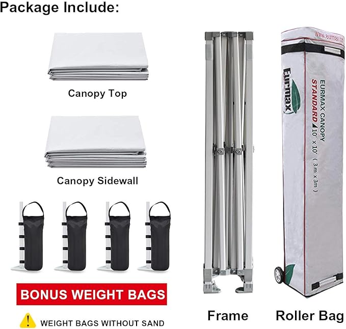 Eurmax USA 10'x10' Pop-up Canopy Tent Commercial Instant Canopies with 4 Removable Zipper End Side Walls and Roller Bag, Bonus 4 SandBags(Field Green)