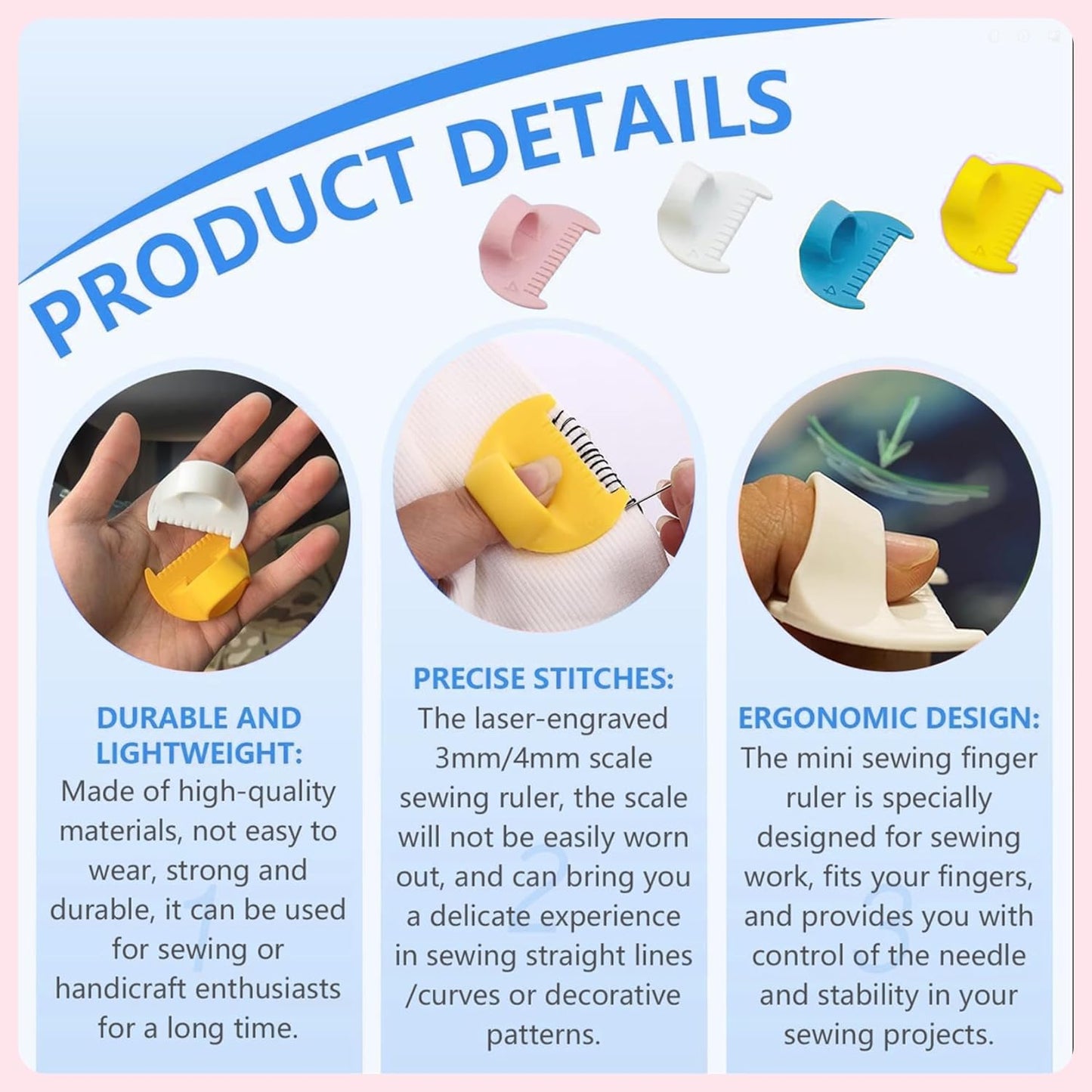 4mm Seam Guide for Hand Sewing Edge Lockranding Tool, Sewing Needle Gauge Measuring Tool, Mini Finger Ruler Kit Ideal for Leather/Fabric/Craft Sew, Yellow 1 Pcs