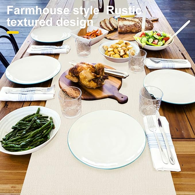 Wipeable Table Runner, Thick Farmhouse Dresser Runner, Rustic for Kitchen, Bedroom, Living Room, Indoor and Outdoor (72'', White)