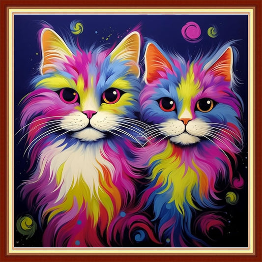 Joyhoor Stamped Cross Stitch Kits for Beginners, Needlepoint Kits for Adults, 11CT Counted Embroidery Kits-Colorful Cat 18x18 inchs