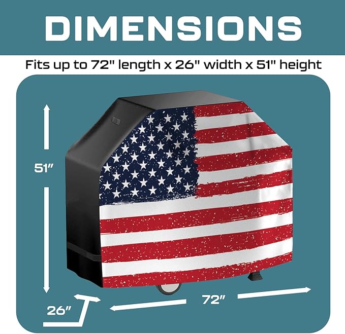 US Flag 72 Inch Waterproof BBQ Grill Cover - Small to Large Universal Heavy Duty