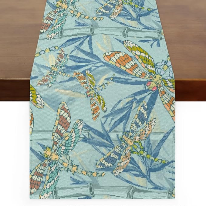 Watercolour Dragonflies Table Runner Kitchen Dining Table Runner 13*120in Table Center Decor for Indoor Outdoor Home Holiday Party