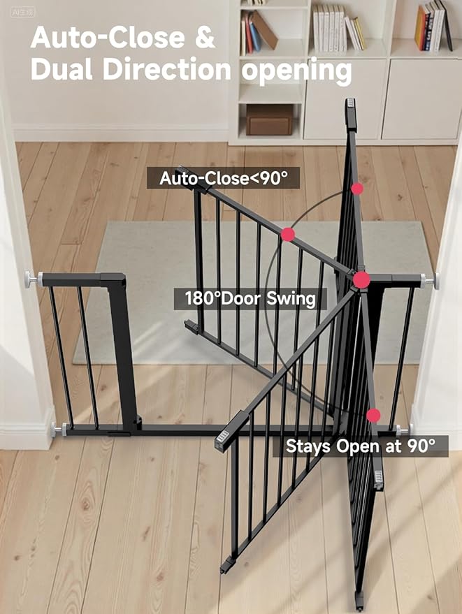 29.5-46" Extra Wide Baby Gate for Stairs, Dog Gate for Doorways, Walk Thru Auto Close Metal Pet Gate for The House, Stairs and Doorways Child Gate Pressure Mounted Safety Gate Indoor - Black