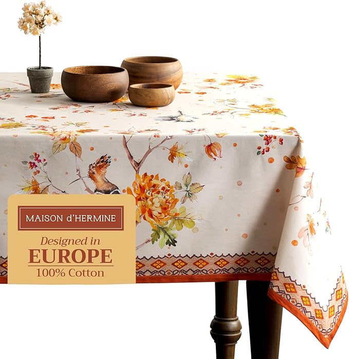 Maison d' Hermine Table Cloth Rectangle Table 100% Cotton 70 x 90 Inches Fall Tablecloth Reusable Everyday Use for Thanksgiving Christmas Decorations Dining Farmhouse Party (Kelim - Prairie)