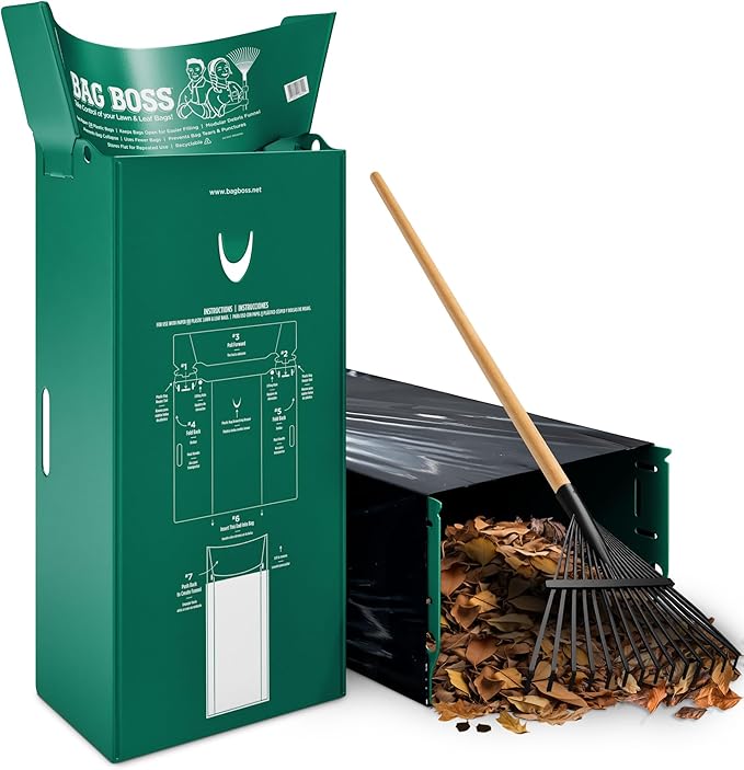 Lawn & Leaf Bag Holder Stand | Fits 33-55 Gallon Paper or Plastic Yard Waste Bags | Durable, Foldable Trash Bag Holder Stand and Leaf Scoop