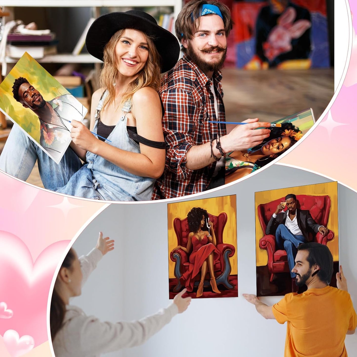 Zhanmai 12 Pack Pre Drawn Canvas for Painting Sip and Paint Kit 8" x 10" Paint Party Set Canvas Painting Pre Printed Canvases for Party Favor DIY Virtual Adult's Date Night(Fashionable Couple)
