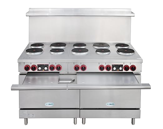 KoolMore 60 in. Commercial Electric Range with 10 Burners and 2 Standard Electric Ovens in Stainless Steel - 208V 3-Phase, CSA Listed (KM-CR60-E)