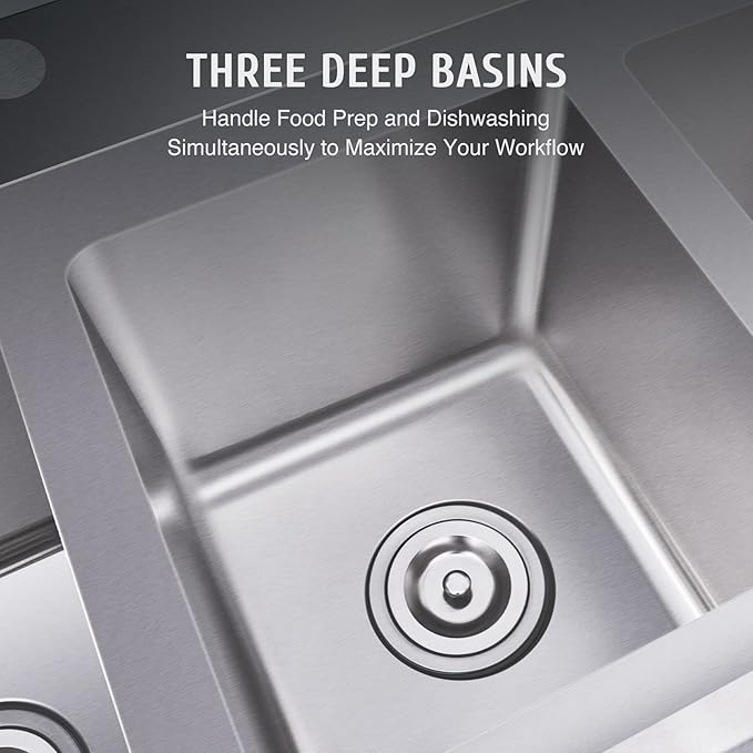 WILPREP NSF Stainless Steel 3 Compartment Commercial Sink 11x10x10 Inch Basins, Kitche Station Utility Sink for Restaurant Bar Home Laundry Room Garage