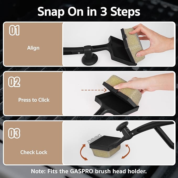 GASPRO Replaceable Cleaning Head for Steam Grill Brush, Bristle Free BBQ Grill Cleaning Pads with Heat-Activated Sponge, Safe for Most Grates, Replace & Reuse, Black