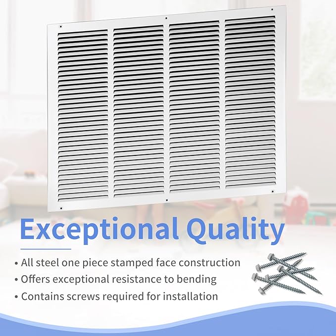 24"W x 18"H [Duct Opening Size] Steel Return Air Grille, Air Return Vent Cover for Ceiling and Sidewall - HVAC Air Vent Covers - [Outer Dimensions: 25.75"W x 19.75"H]