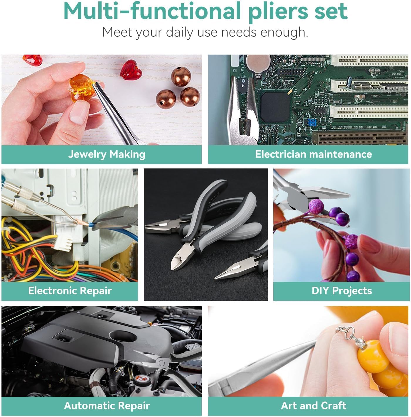 SOONAN 8 Pieces Mini Pliers Set, Jewelry Making Tools with Needle Nose Pliers, Wire Cutters, Round Nose Pliers, Bent Nose Plier