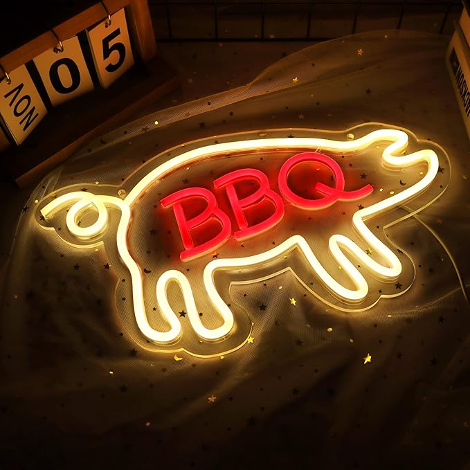 JFLLamp BBQ Neon Signs for Wall Decor Neon Lights for Bedroom Led Signs Suitable for Barbecue Restaurant Man Cave Bar Christmas Unique Gift for Lover, 5V Usb Power, 15.7 * 8.7 Inch(Warm White + Red)