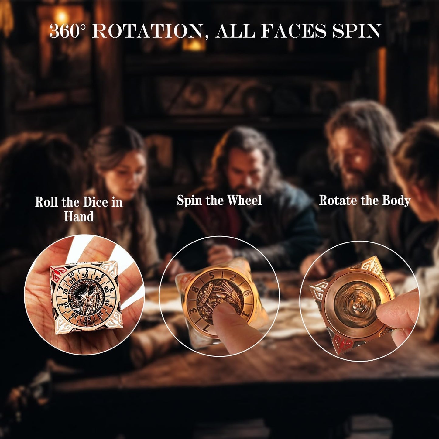 6 Sided Spinner DND Dice - Metal D4 D6 D8 D10 D10% D12 D20 All in One D&D Set - Cool Role Playing Gifts for Dungeons and Dragons TRPG MTG Games Lover Players Red Copper