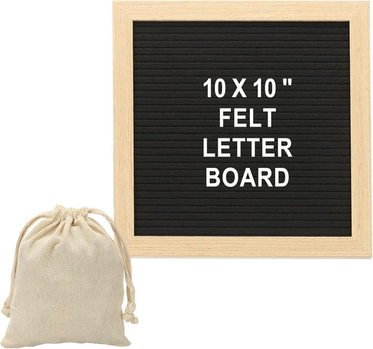 PATIKIL Felt Letter Board, 10x10Inches Black Wooden Changeable Message Board with Storage Bag Stand for Kitchen Menu Classroom Farmhouse Decor Notes, White Letter