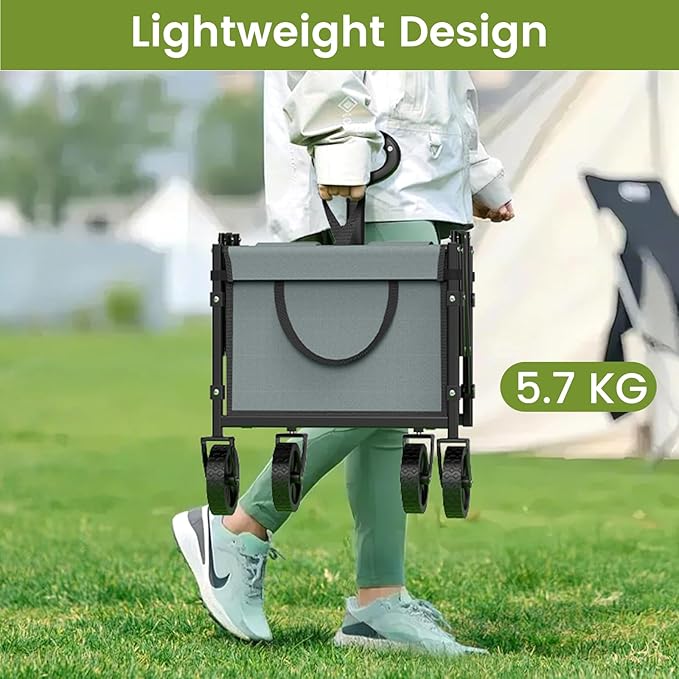 Collapsible Wagon with Wheels, 220 lbs Wagons Carts Foldable Wagon Cart with Flexible Handle, Lightweight Portable Folding Utility Grocery Shopping Cart for Grocery Sports Garden Camping, Gray