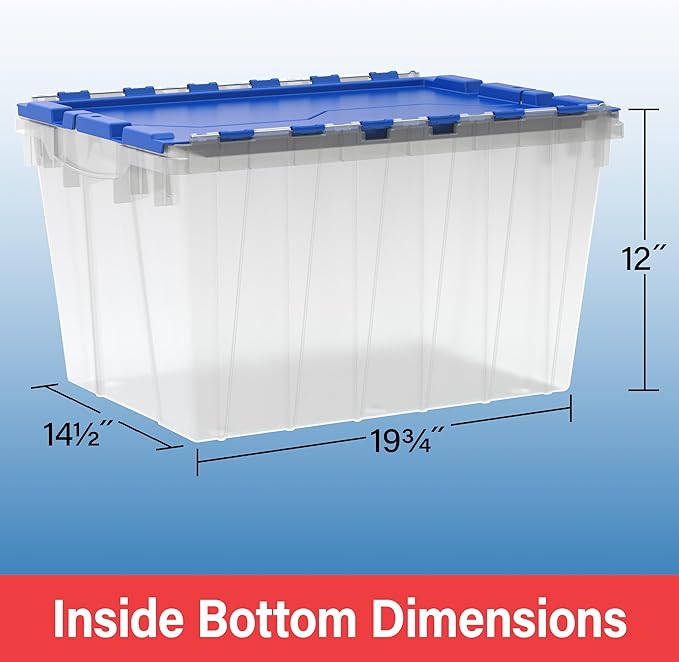 Akro-Mils KeepBox 12 Gallon Storage Container, Nesting and Stackable Plastic Storage Box with Lid Attached, Clear Tote for Garages, Closets, and Moving, 21-1/2" x 15" x 12-1/2", Clear/Red