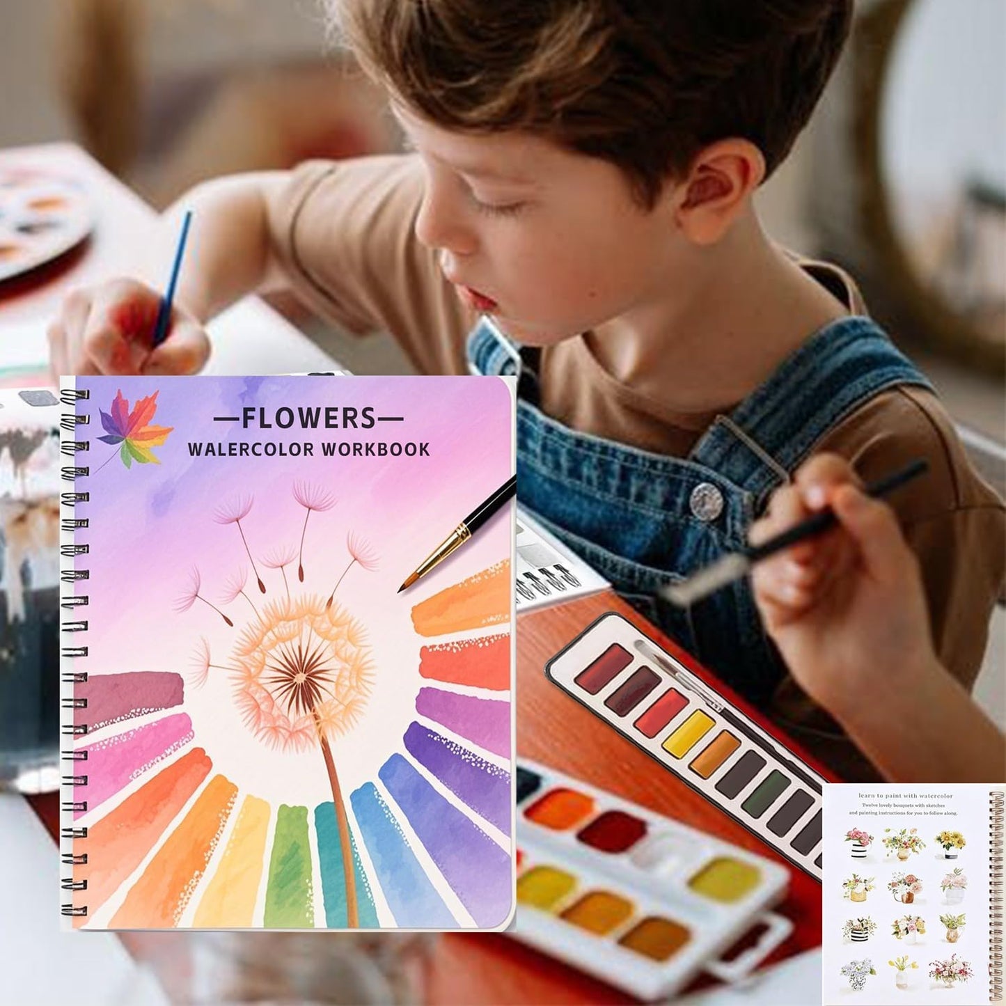 Watercolor Workbooks, Beginner Watercolor Painting Kit – 12 Colors Paint Set with Brush