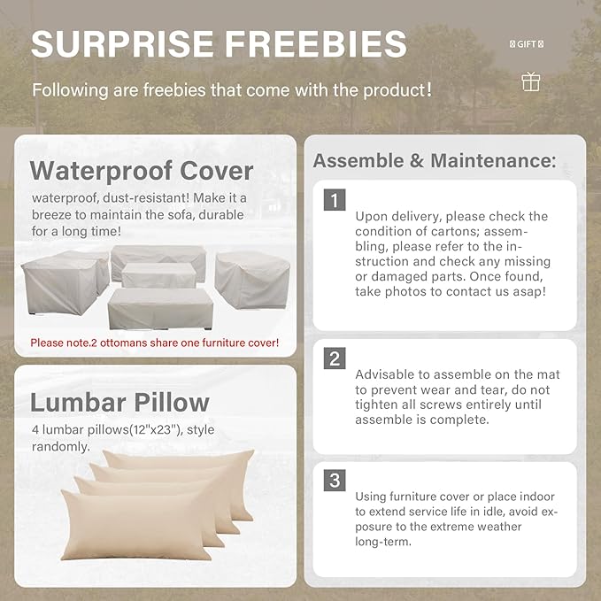 7 PCS Patio Furniture Set Outdoor Patio Furniture with Storage Table Outdoor Couch Patio Chairs Outdoor Conversation Set with Non-Slip Cushions Waterproof Covers, Khaki