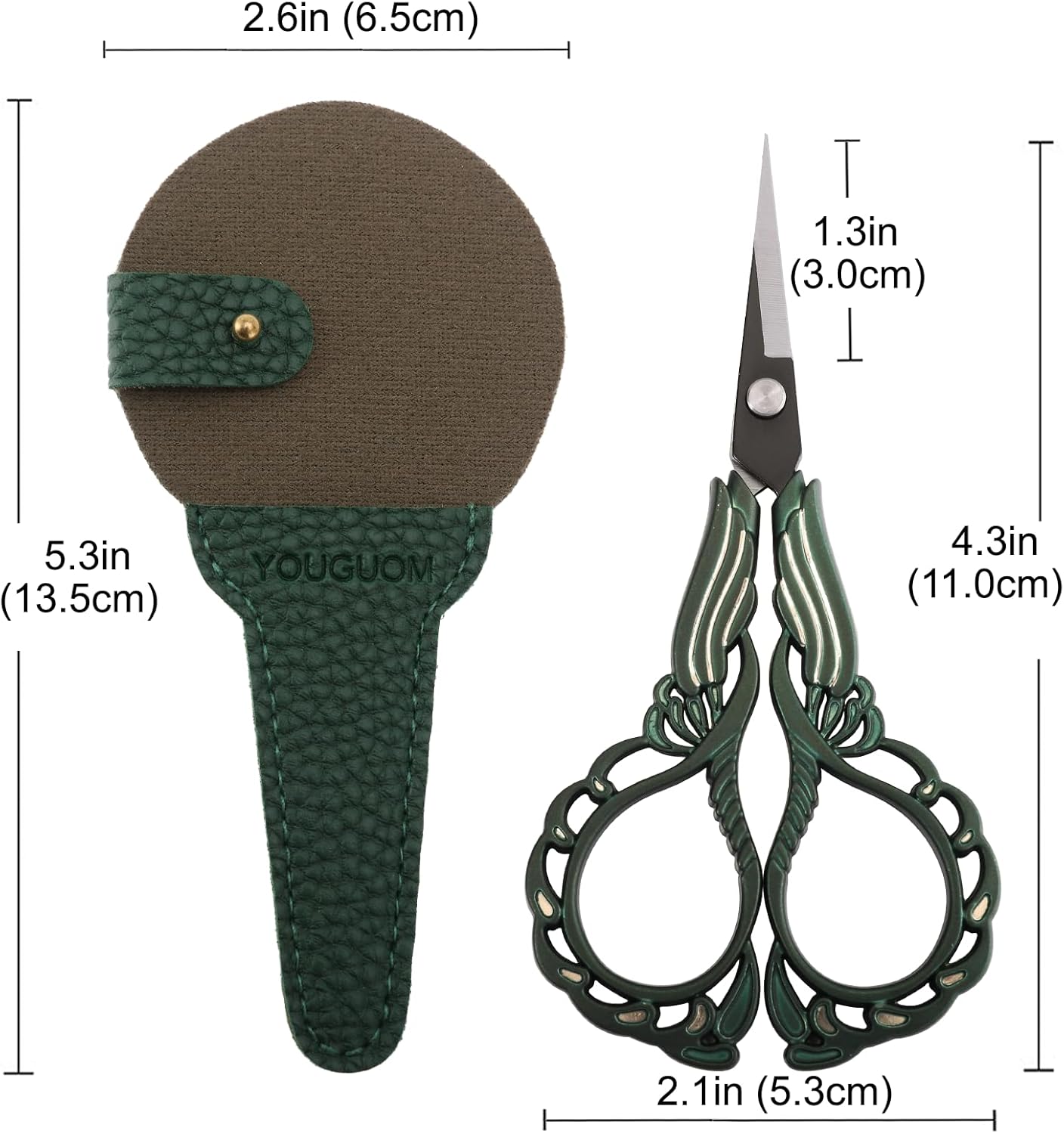 Crochet Scissors with Case, Sewing Scissor for Embroidery Craft Needlework Cross Stitch Snips, Detail Threading Shears Vintage Golden Green