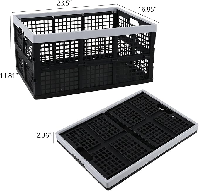 Yuright 3 Pack Folding Storage Crates Large, 67 L Plastic Stackable Utility Crate, Rectangular Milk Crate