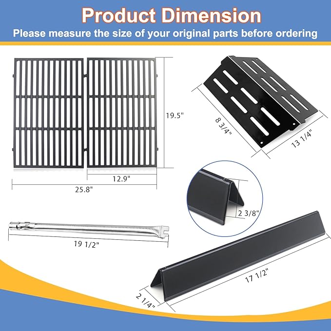Grill Parts Replacement for Weber Genesis 300 Series, E310, S310, E320, E330, S330, EP310, EP320, EP330 Grill with Front-Mounted Control Panel, 7520, 7524, 62752, 65505, Black