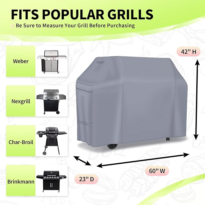 NEXCOVER Barbecue Gas Grill Cover - 60 Inch Waterproof BBQ Cover, Heavy Duty Grill Cover, Fade & Weather Resistant, Fits Weber, Brinkmann, Char Broil, Holland