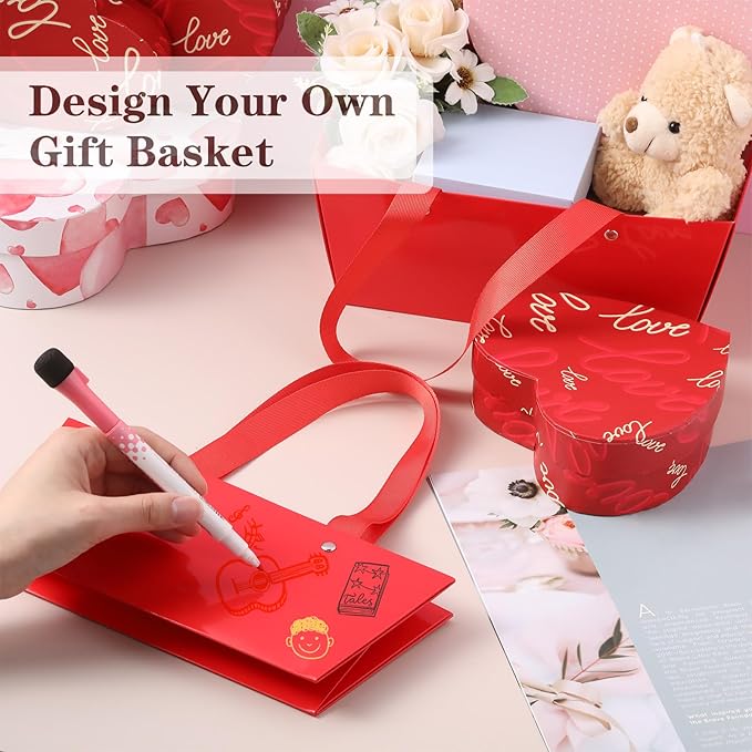 Glenmal 72 Pcs Baskets for Gifts Waterproof Empty Kraft Basket Bulk with Handles 9.8 x 6.5 x 4.3'' Gift Basket Empty to Fill for Wedding Party Christmas Valentines(Red)