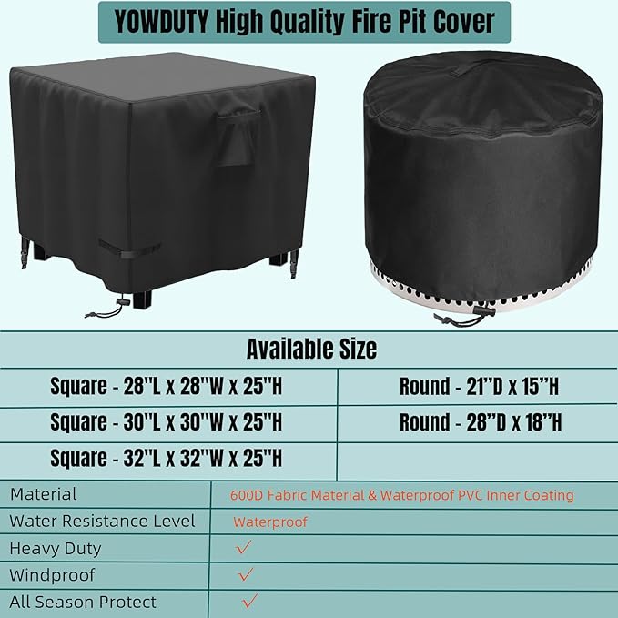 Round Fire Pit Cover for Solo Stove Yukon 27 Inch, Waterproof Heavy Duty 600D Material Fire Pit Cover for 27" Solo Stove Yukon Series Firepit,Round 28" D x 18" H