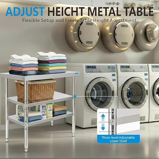 Stainless Steel Table Commercial Stainless Steel Prep Table 18 x 30 Inch, NSF Metal Commercial SS Kitchen Prep Worktable for Restaurant Kitchen Garage Warehouse