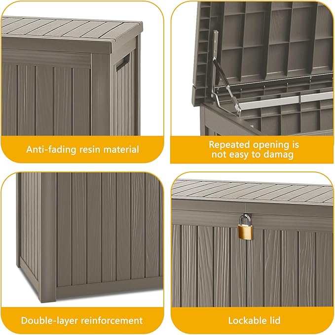 200 Gallon Deck Box, Resin Outdoor Indoor Waterproof Storage Box, Lockable Storage Box With Handle for Patio Furnitures - Garden Tools - Swimming Pool Tools UV Resistant (Grey, 200Gal)