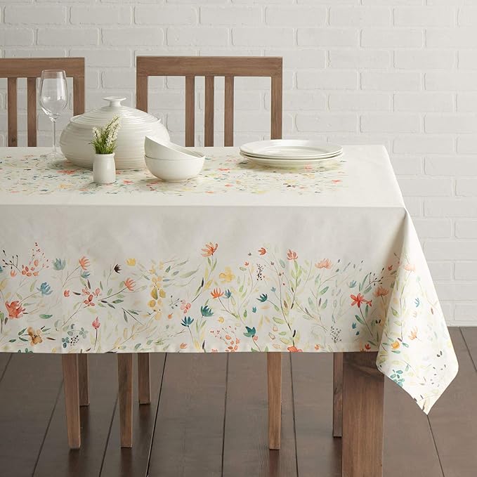 Maison d' Hermine Table Cloth Rectangle Table 100% Cotton 70 x 90 Inches Tablecloth Reusable Decorative Everyday Use for Dining Room, Farmhouse, Home, Party, Festive & Wedding Spring Summer - Colmar