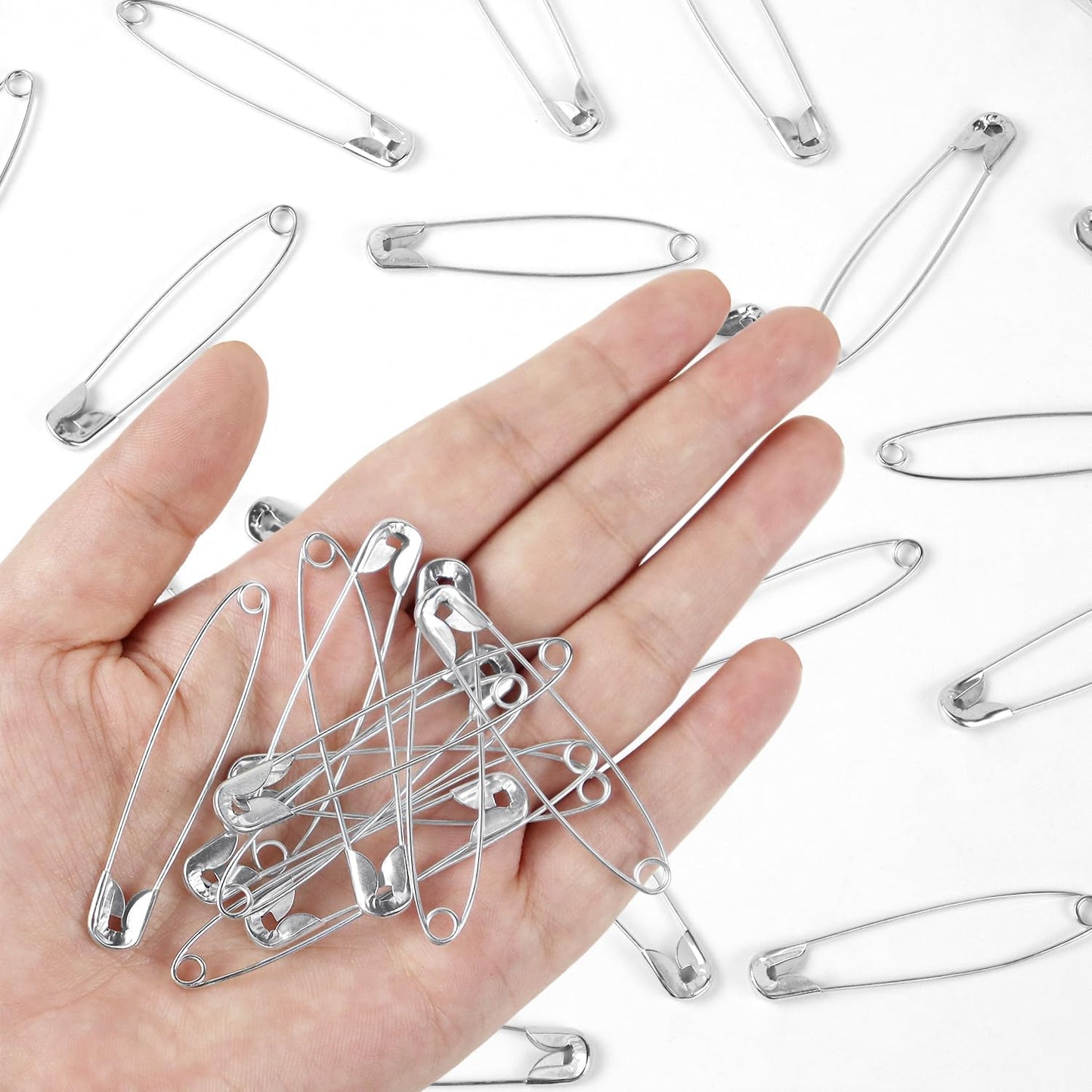 100 Pack Silver Safety Pins Assorted, Galvanized Steel Bulk Safety Pins for Sewing, Clothes, Arts & Craft (2.1 Inch / 54 mm)