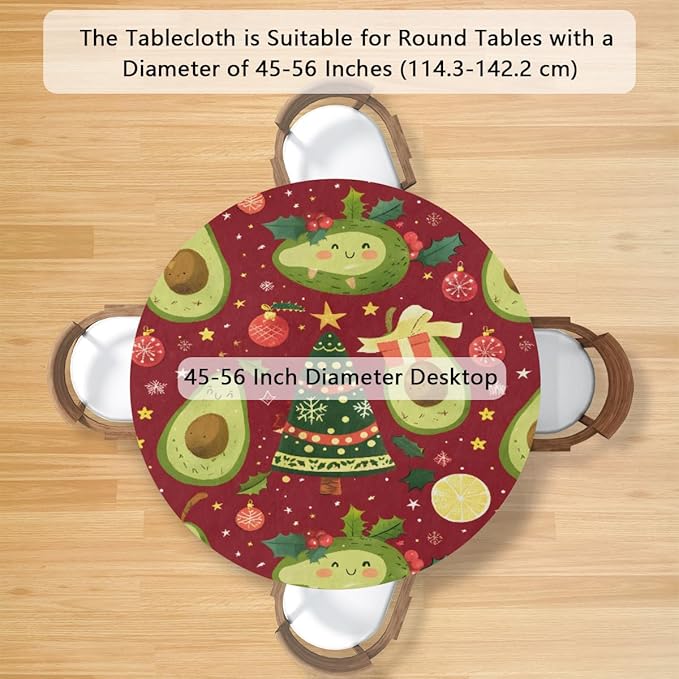 Christmas Tree Avocado Green Round Table Cloth Cover, Elastic Edge Waterproof Wipeable Tablecloths 45"-56" Polyester Tablecloth for Party Restaurant Banquet Holiday Camping Outdoor Picnic