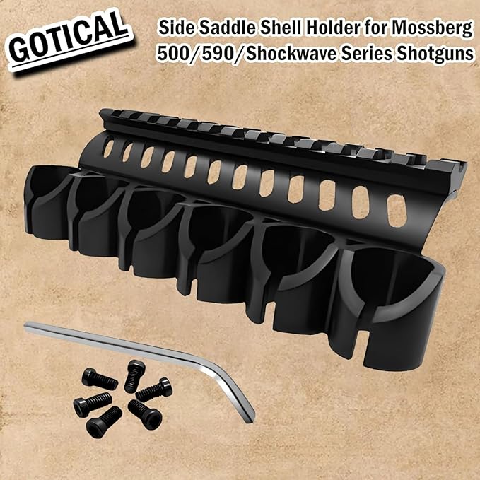 Gotical – Quick Detach Saddle Side 12 Gauge 6 Round Shell Holder Carrier Plate Carrier Kit Mossberg 500/590 Side Saddle & Durable