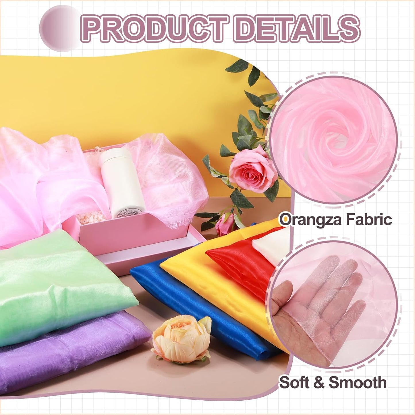 MECCANIXITY Iridescent Sheer Organza Fabric, 2 Yards x 59 Inches Solid Holographic Shiny Fabric Organza Cloth for Wedding, Curtains, Costume, Photo Background, Pink