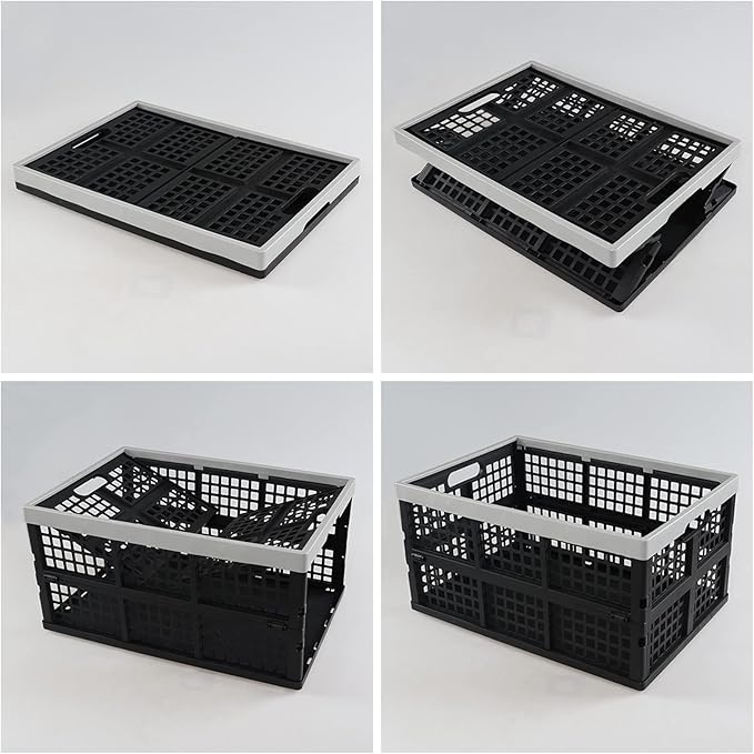 3-Pack 42 L Plastic Storage Collapsible Crate, Folding Plastic Stackable Utility Crate