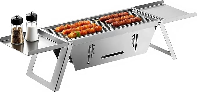 Stainless Steel Grill for Home Indoor Outdoor Camping Charcoal Convenient Folding BBQ Grill Silver Stand