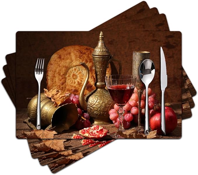Wine Placemats Set of 4 - Faux Leather Heat Resistant Placemats for Dinner Table, Non-Slip Waterproof Oil-Proof Washable Reusable Placemat for Indoor Outdoor Kitchen Decor, 15.75In*11.81In