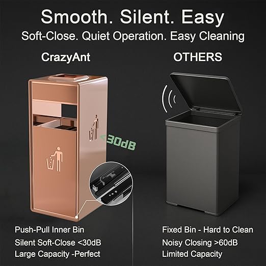 Commercial Trash Can - 42L Heavy Duty Stainless Steel Garbage Bin with Ashtray & Liner, Fingerprint-Resistant Indoor Outdoor Waste Container for Restaurant,Hotel,Shopping mall,13"x13"x30"