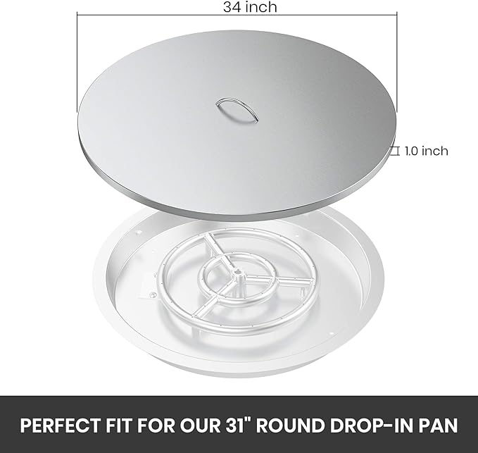 Stanbroil 34-Inch Round Fire Pit Cover - 304 Stainless Steel Fire Pit Lid for Patio Firepit, 31” Drop-in Fire Pit, Heavy-Duty & Rust Resistant Firepit Cover