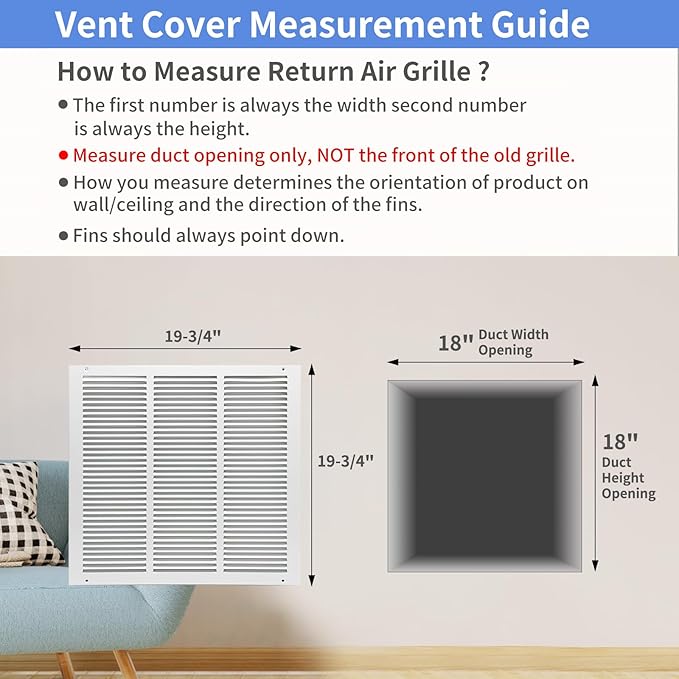 18"W x 18"H [Duct Opening Size] Steel Return Air Grille, Air Return Vent Cover for Ceiling and Sidewall - HVAC Air Vent Covers - [Outer Dimensions: 19.75"W x 19.75"H]