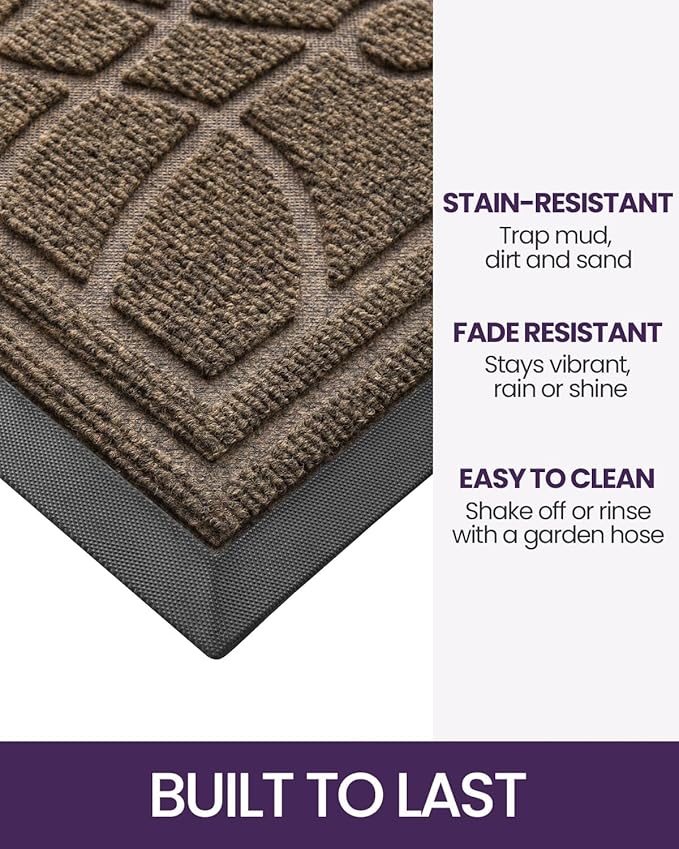 DEXI Front Door Mat Outside Entrance, Heavy Duty Non Slip Low Profile Doormat for Entryway, Trap Dirt and Moisture Welcome Mats, Easy Clean, Patio, Garage, 6x4, Brown