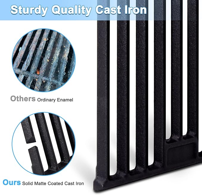 Adviace Grill Parts for Char Griller 5050, 5650, 2121, 3001, 5072, 2123, 2828, 3030, King Griller 3008, 5252, Cast Iron Grill Grates, Heat Plates, Burners, Ignitors for Chargriller Replacement Parts.