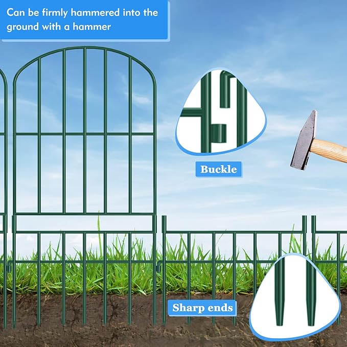 Adavin Animal Barrier Garden Fence,15 Pack Green 12''L x 25" H no dig Fence, Underground dig Protection for Dog Rabbits Rustproof Metal Wire Panel Border, 15 ft Ground Stakes for Outdoor Patio