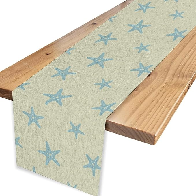 Blue Starfish Table Runner,Nautical Beach Ocean Table Runner Seasonal Holiday Home Kitchen Dining Table for Home Party Decor 13"x72"